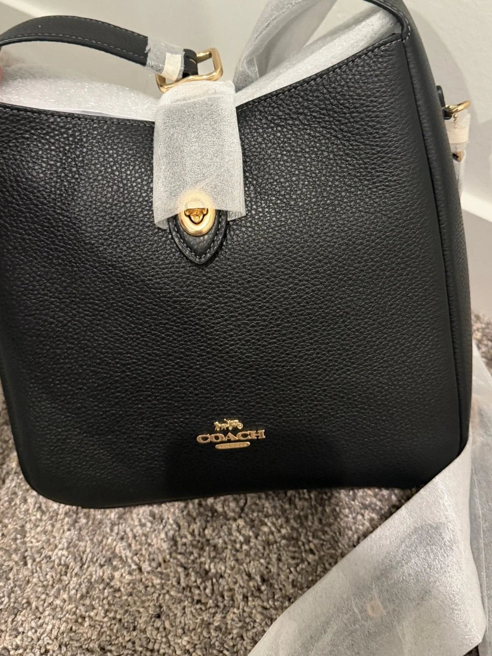 Coach Hadley Black Pebbled Leather Shoulder Bag with Gold Hardware